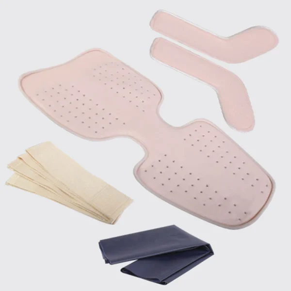 اجزای بازشدهٔ آتل اورژانسی مچ پا طب و صنعت 30630 به همراه نوارها و قطعات تثبیت زاویه